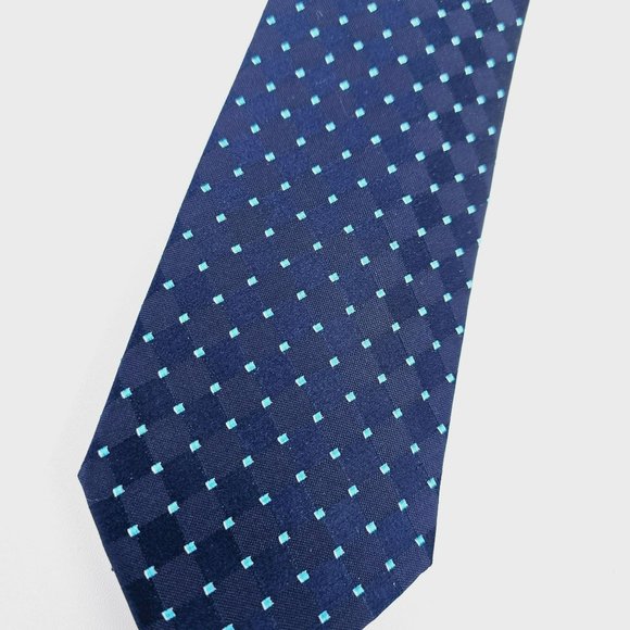 Michael Kors Tie Silk Navy Blue Aqua Diamond Print Classic Designer Gift Work - Picture 5 of 9